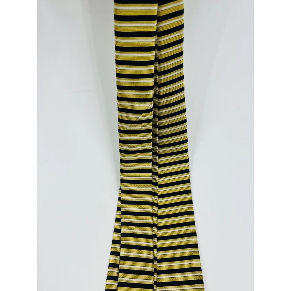 Bruno Piattelli Navy Blue Gold Silver Striped 100% Silk Necktie Classic